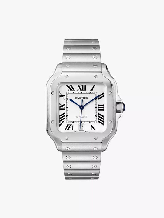 Cartier Santos Silver Dial Medium Steels Mens Watch